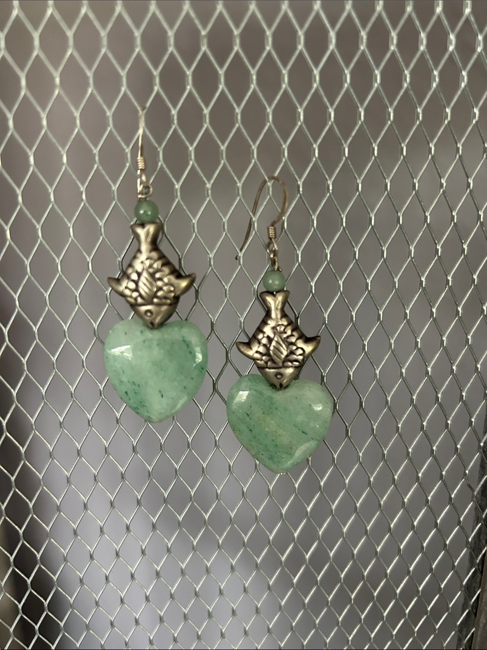 Jade and metal fish earring